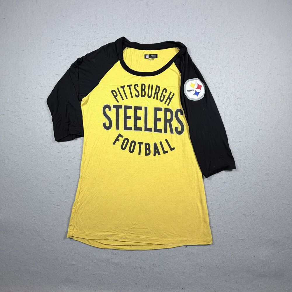 Pittsburg Steelers Women 3/4 SmShirt Yellow Black Stretch Loose Fit NFL Football